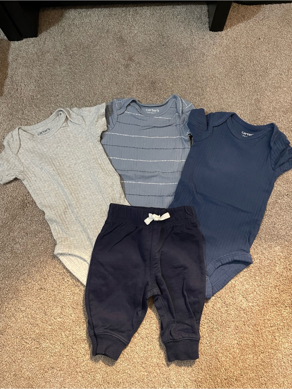 Carter's Light Gray, Dusty Blue & Navy Bodysuit Trio with Navy Pants